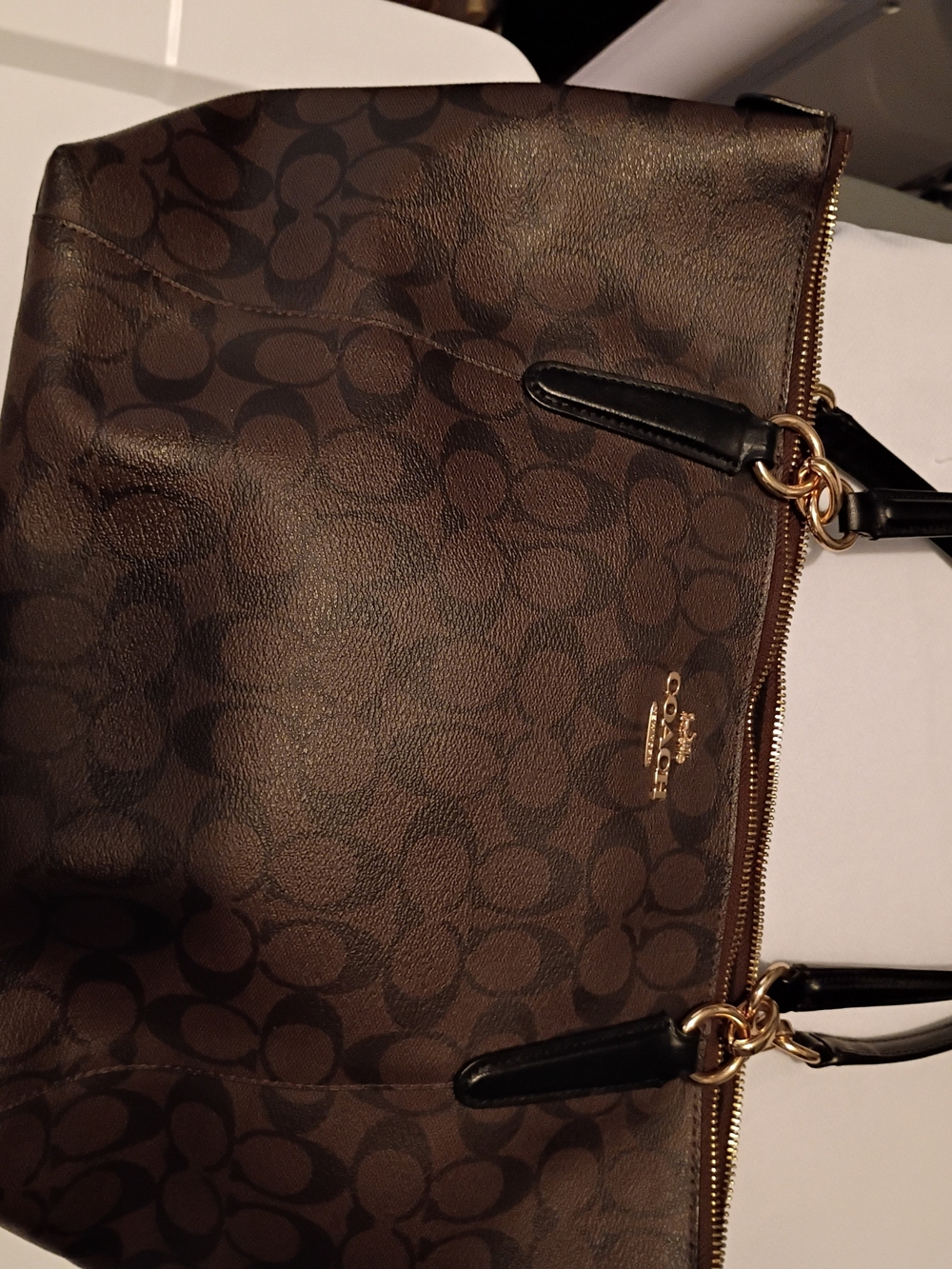 Coach Brown Signature Monogram Tote with Black Trim